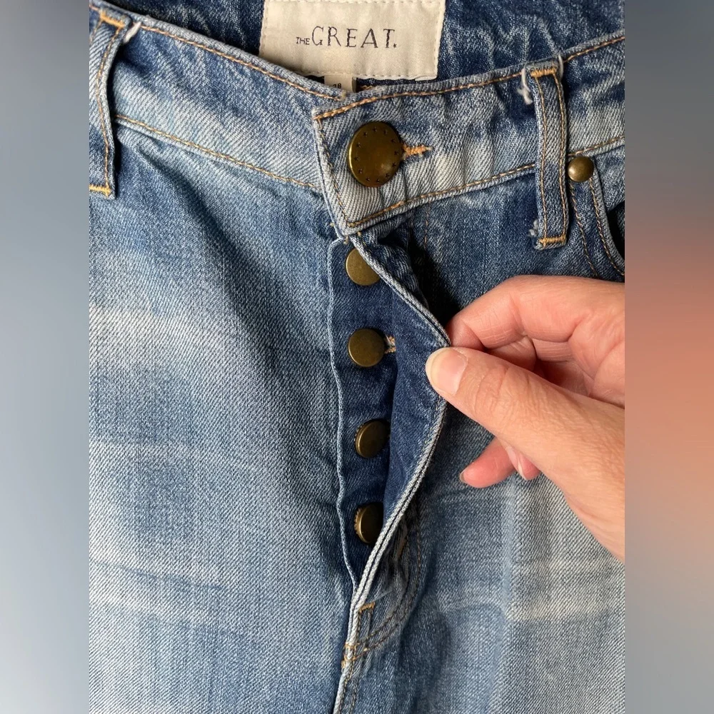 THE GREAT. The Slack Straight Jeans Size 28 Ragtime Destroy Button Fly - Picture 6 of 9